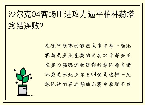 沙尔克04客场用进攻力逼平柏林赫塔终结连败？